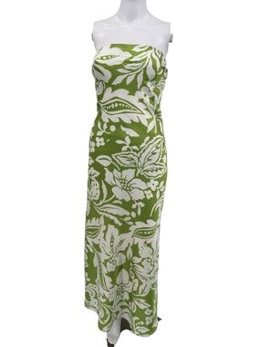 Paper Heart Green Floral Strapless Satin Maxi Dress XS